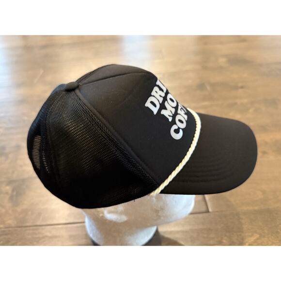 Dutch Bros Mens Black Drink More Coffee Adjustable Snapback Trucker Hat Mesh Cap - Picture 4 of 6